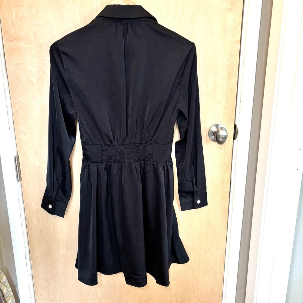 Black Babydoll Midi Satin Dress Long Sleeve Dress Size Small Dark Cottagecore - Picture 3 of 12